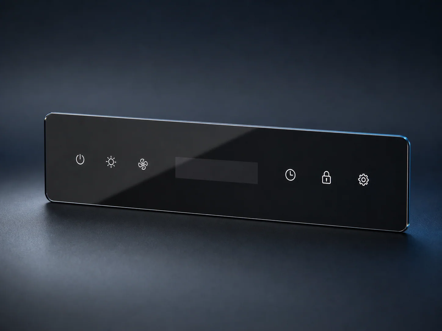 Black printed appliance control panel glass with a display window